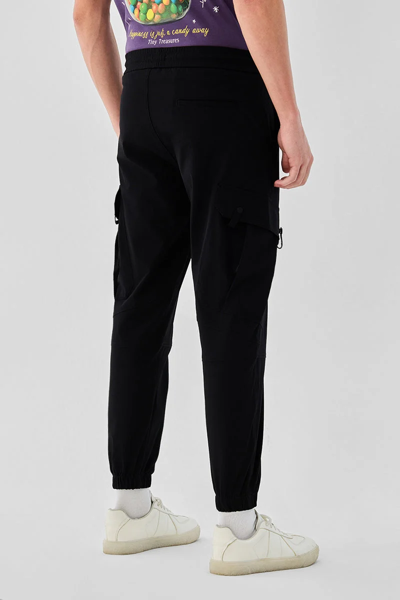 SNITCH Black 5 Pocket Stretch Cargo Joggers for Men | Best Price UAE